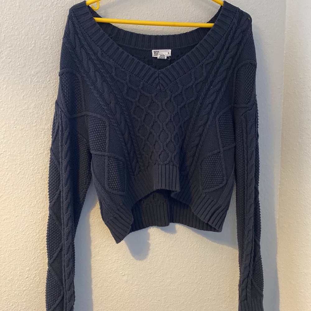 RSQ Cable Knit V Neck Woman’s Navy Sweater